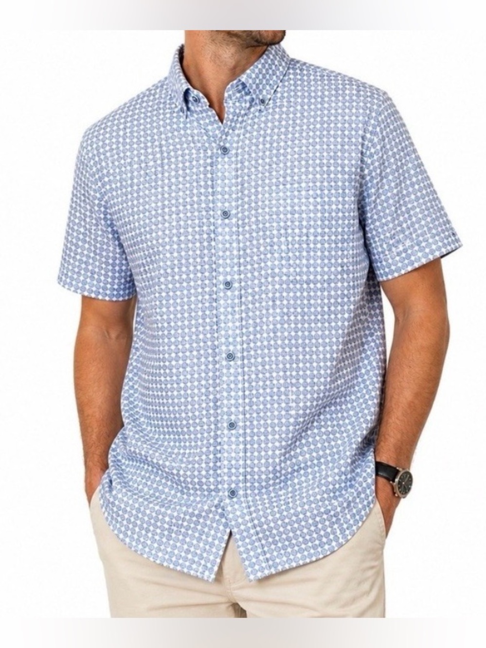 Marti Kat Shirt Mens XL Blue White Geometric‎ Golfcore Retro Preppy Button Down